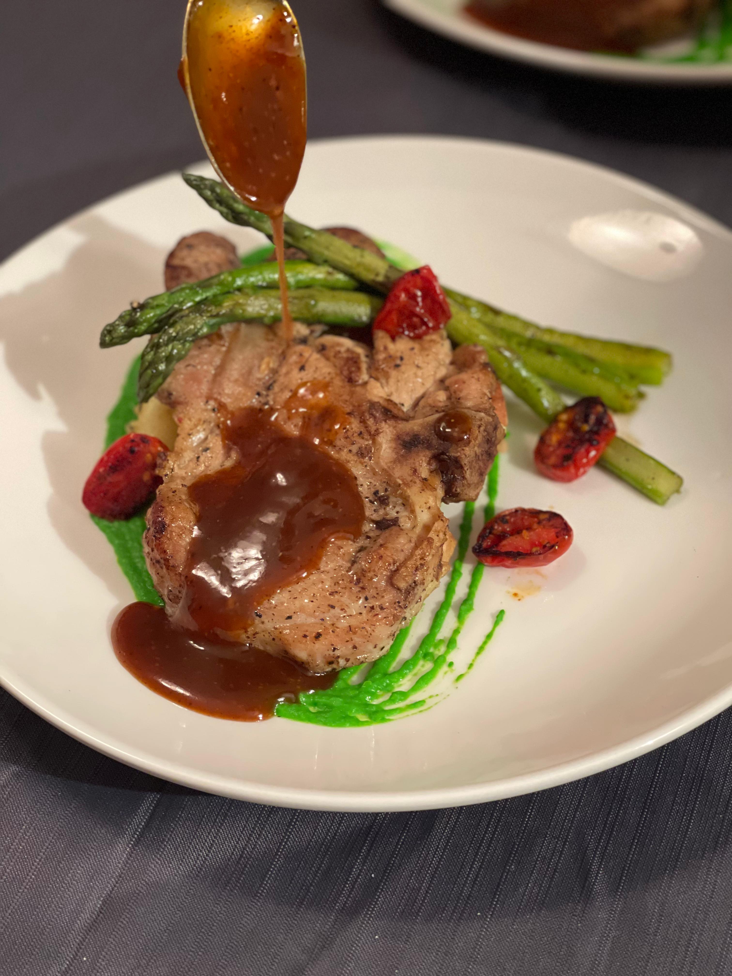 Pan-seared pork with jus